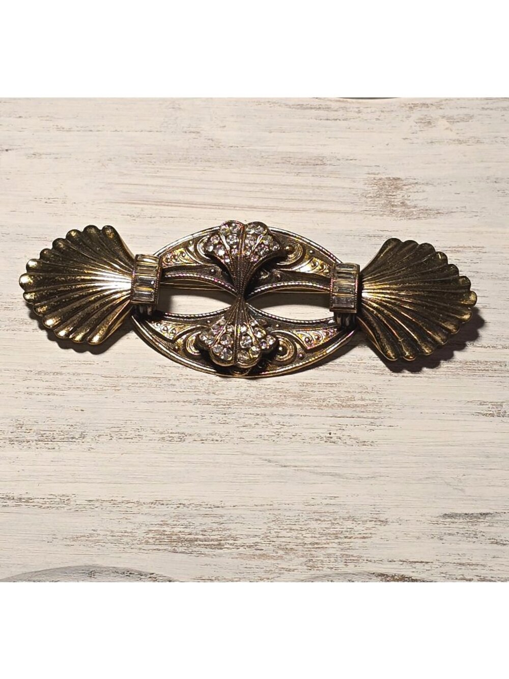 Vintage 80s Ermani Bulatti Goldtone Art Deco Revival Rhinestone Statement Brooch